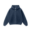Kanye West-Inspired Heavyweight Fleece Zip-Up Hoodie – Navy Blue