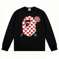 BAPE Style Heart & Rose Ape Head Long-Sleeve Tee - Black/Red-White