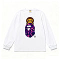 BAPE Style Baby Milo Peeking on Camo Ape Head Long-Sleeve Tee - White/Purple