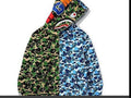 BAPE  Fall Winter Shark Split Green Blue Camo Full‑Zip Hoodie